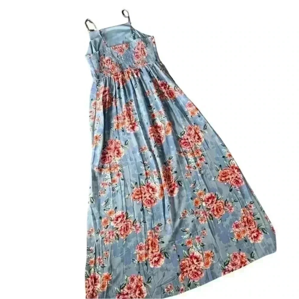 Band of Gypsies Floral Maxi Dress  Blue/Coral Medium NWT boho garden girl fairy - Picture 7 of 15
